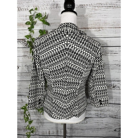 Cabi Blazer Jacket size 4 Black Ivory Circles Stretch Career Casual Collar Boho - Picture 10 of 11